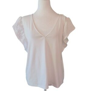 Michael Kors Cream Ruffled Flutter Sleeve Blouse MSRP $98.00